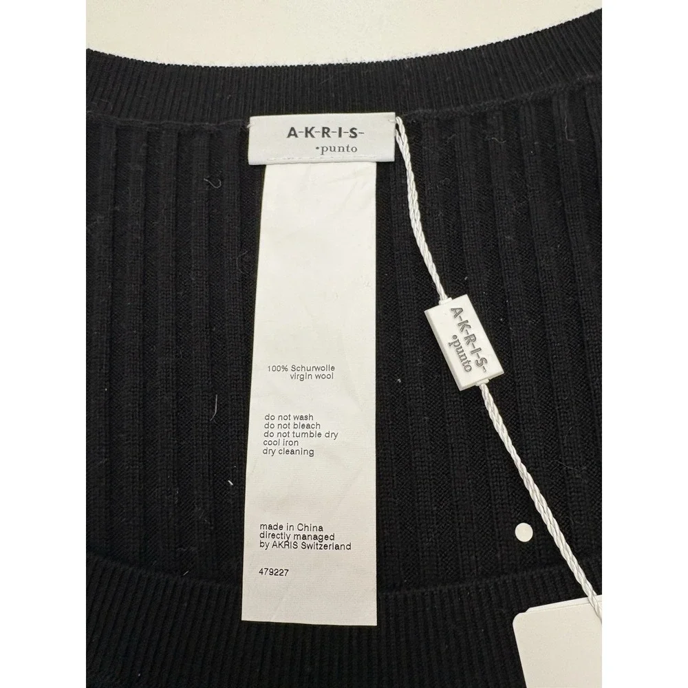 NWT Akris Punto 100% Virgin Wool Ribbed Sweater Pullover Black Size 16 - Picture 2 of 5